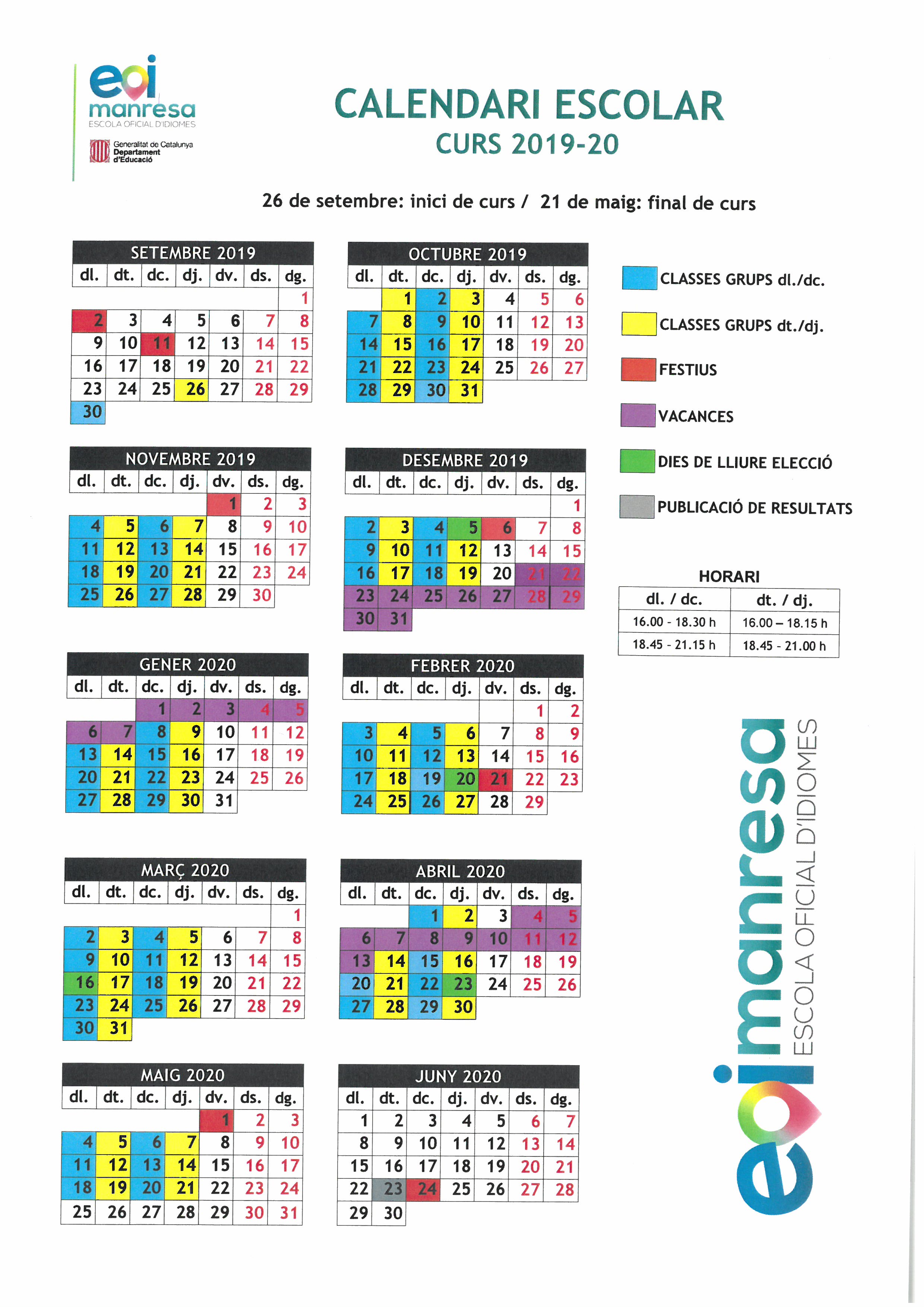 EOI Manresa Calendario escolar